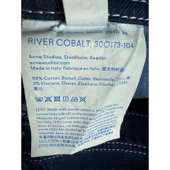 ACNE Studios Bla Konstant River Cobalt Blue White Stitched Tapered Jeans Size 30 - Picture 8 of 8